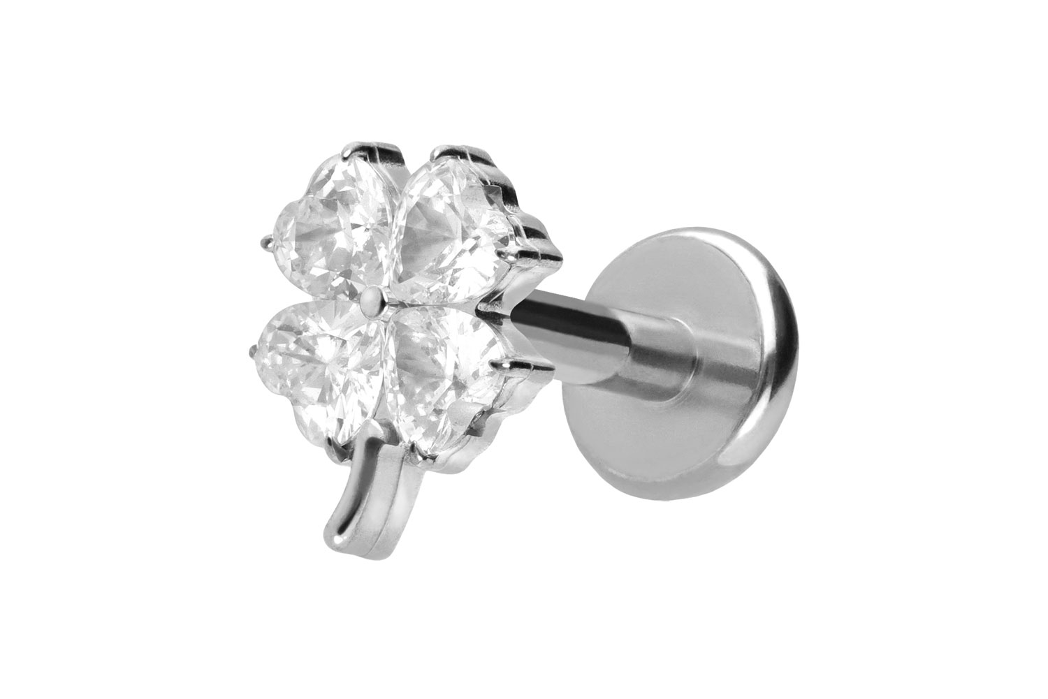 Titan Labret Piercing mit Push Fit KRISTALLKLEEBLATT